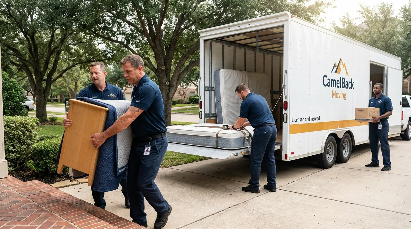 Crew loading residential truck for cross-state move from Mamou, LA
